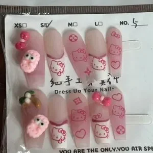 Hello Kitty Nail Art Press On Nails French Tips Cute Kawaii Pink Designer Set